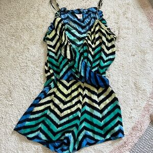 Like New Parker Silk Romper Blue Green Yellow Stripe Size Small​​
